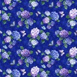 Northcott Rhapsody in Blue Hortensia op blauwe ondergrond