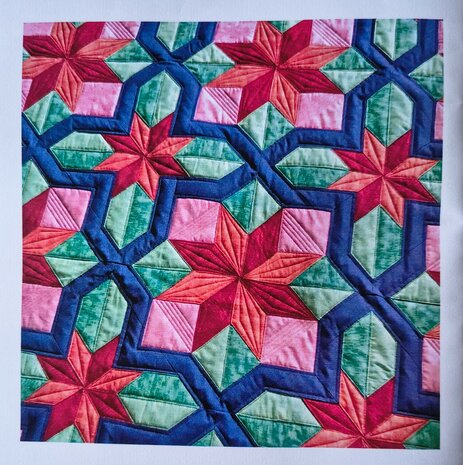 Mallenset voor het maken van deze quilt met grafische lijnen en prachtige sterren