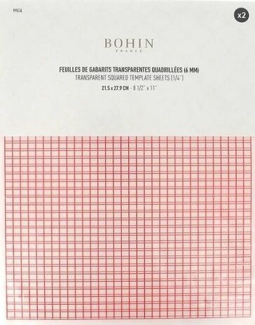 Bohin transparant plastic vellen met 1/4" raster (2 vellen)
