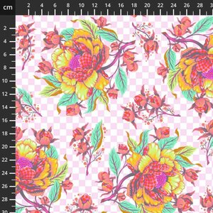 Tula Pink Untamed with Neon bloemen op roze blokjes ondergrond