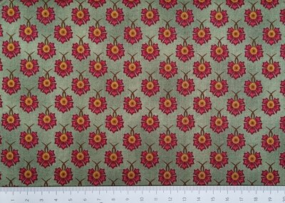 Groene ondergrond met rode bloemen print